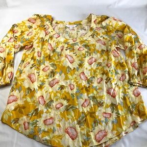 LAUREN CONRAD WOMENS BOHO PEASANT SUNFLOWER SPRING SUMMER RAYON BLOUSE EUC  XS